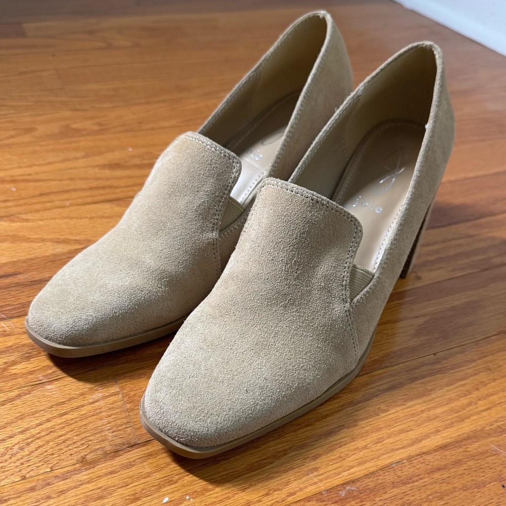 JOIE Wevenly Tan Suede Leather Chunky Block Heels 9 - Picture 2 of 9